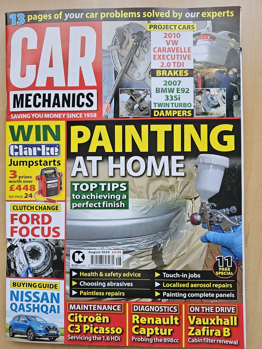August Cm in the shops now 
A clutch change on a Ford Focus
Nissan Qashqai buyers guide
A Renault Captur in the diagnostics bay +
More on the VW &amp; BMW project cars
We also look back to motoring in 1974 and give plenty of
Advice on painting your motor at home
+ All the regulars