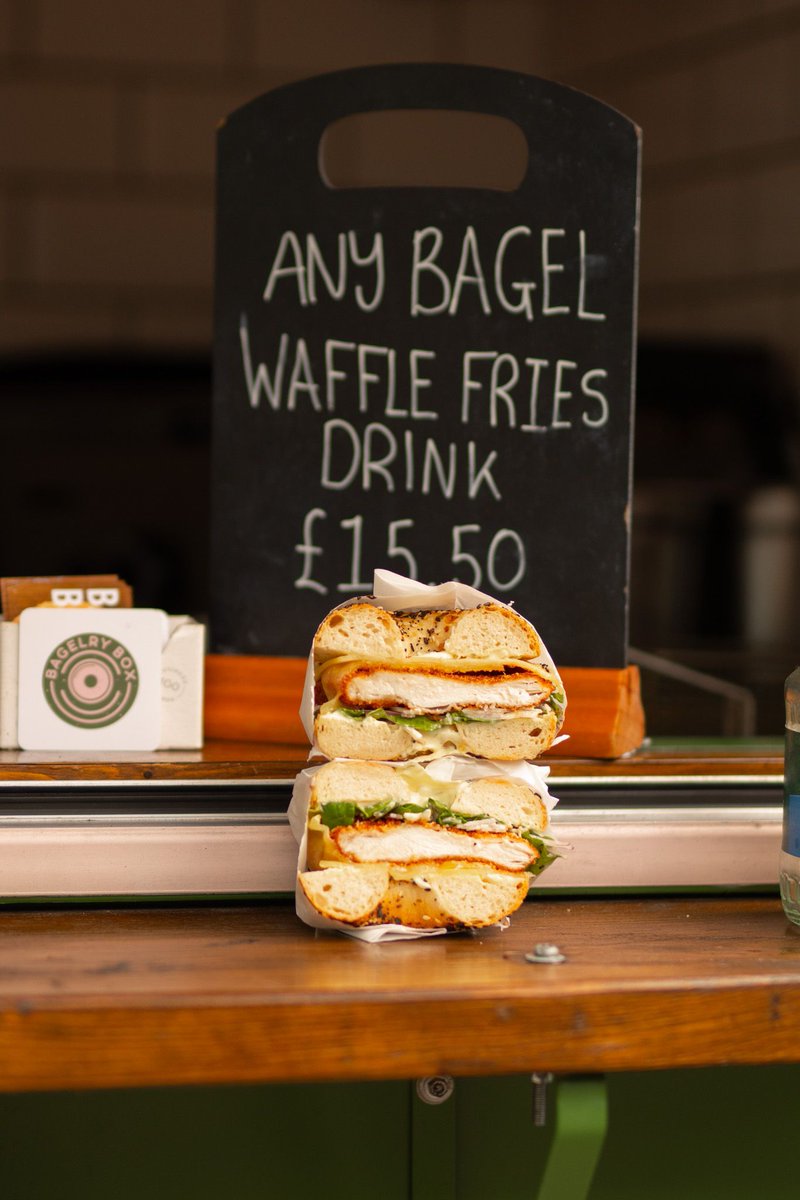 Bagelry Box makes the MEANEST bagels at Wapping Wharf and they have a cracking deal of ANY BAGEL with waffle fries &amp; a drink for just £15.50! 😍