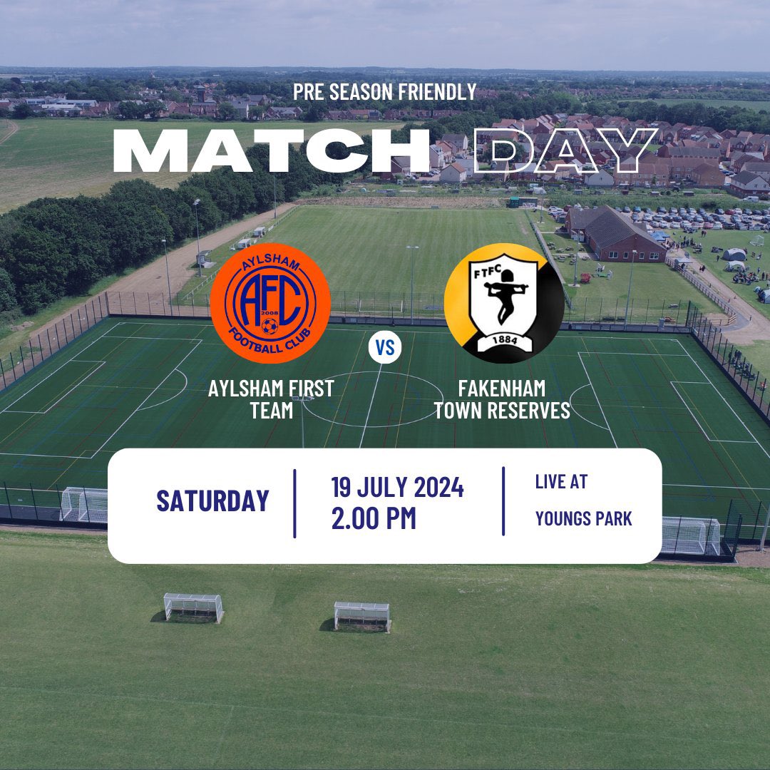 ⚽ Match Day Alert! ⚽

Join us tomorrow at Youngs Park as our First team takes on <a href="/fakenhamtownfc/">Fakenham Town FC</a> Reserves! 

Kick-off is at 2PM. 

The sun will be shining and the bar will be open, so come down, enjoy some football, and support the team! 🍻☀️⚽️

See you there! 🙌🧡💙
