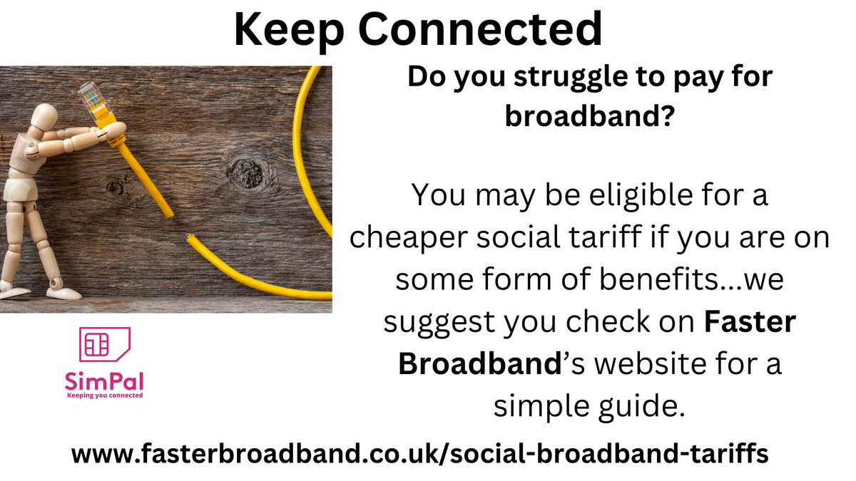 SimPal (@yoursimpal) on Twitter photo Still so many people do not have broadband at home due to the cost...check with our friends <a href="/fasterbroadband/">fasterbroadband</a> if you are eligible for a special social tariff if this is you.
fasterbroadband.co.uk/social-broadba…
<a href="/christheeagle1/">Chris Lewis</a> <a href="/zac_toumazi/">Zac Toumazi</a> @theprimalzone Still so many people do not have broadband at home due to the cost...check with our friends <a href="/fasterbroadband/">fasterbroadband</a> if you are eligible for a special social tariff if this is you.
fasterbroadband.co.uk/social-broadba…
<a href="/christheeagle1/">Chris Lewis</a> <a href="/zac_toumazi/">Zac Toumazi</a> @theprimalzone