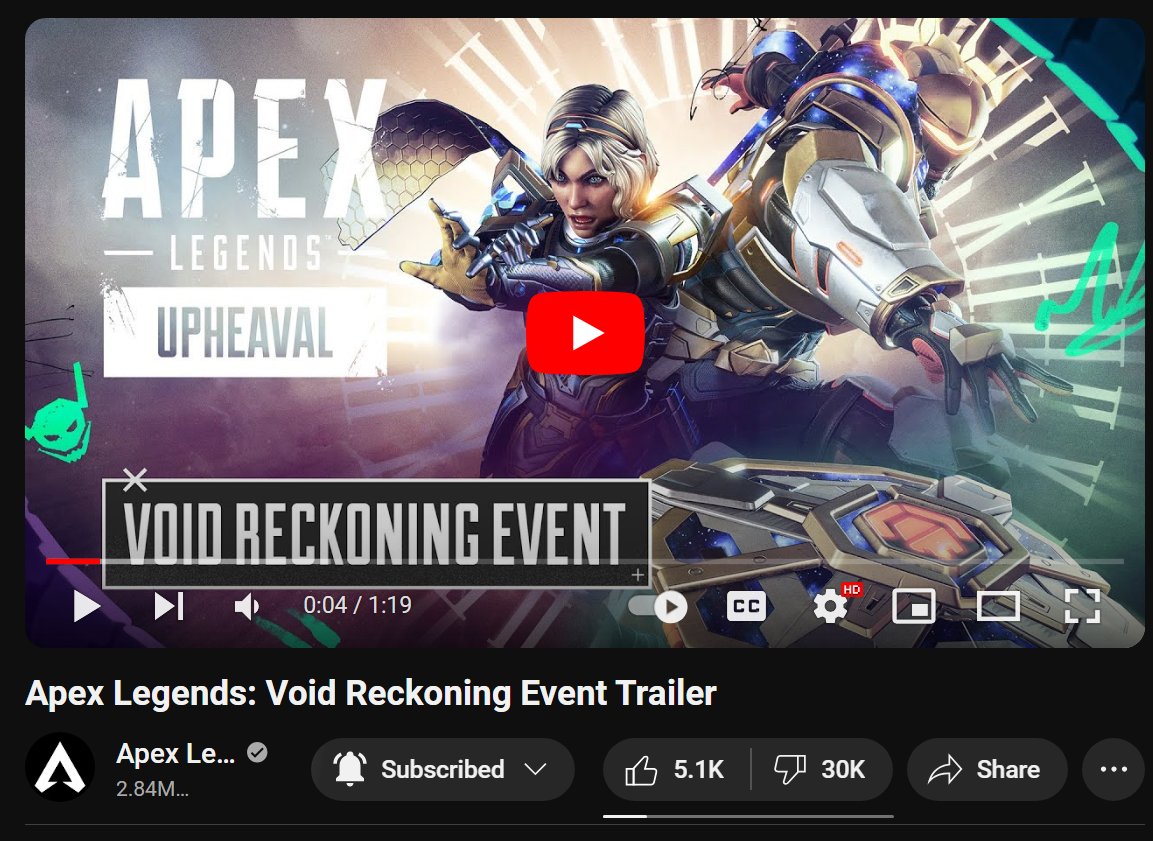 HYPERMYSTx's tweet photo. Void Reckoning Event Trailer has received 30,000 dislikes... https://t.co/5sL6ksW7eV