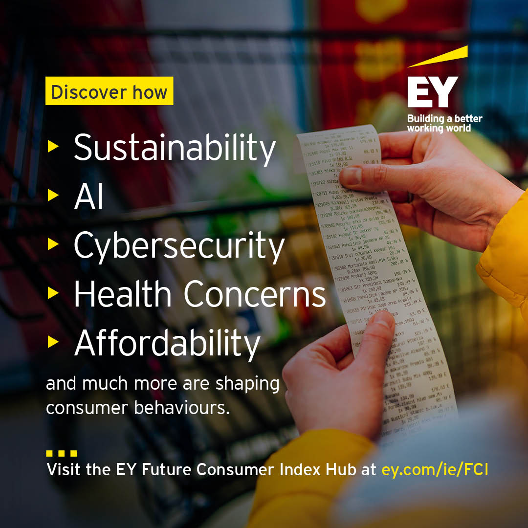 EY_Ireland's tweet photo. Irish consumers are redefining loyalty, prioritising affordability and health over brands.

The latest EY Future Consumer Index Irish sheds a light on the resilience of the economy and the evolving consumer journey.

Find out more here - https://t.co/b1vFjiwfew

#FutureConsumer https://t.co/azO3Vu45bQ
