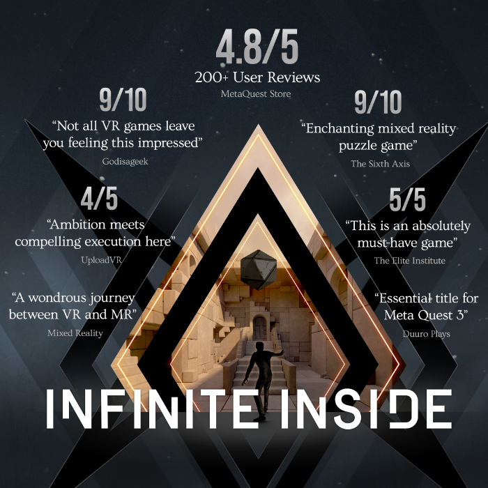 We are thrilled by the overwhelmingly positive reception to Infinite Inside, our highest-rated game to date ❤️ -  We love that so many gamers see the potential in MR! The team have enjoyed seeing your videos, reading your reviews, and receiving your feedback on the game. 🙏