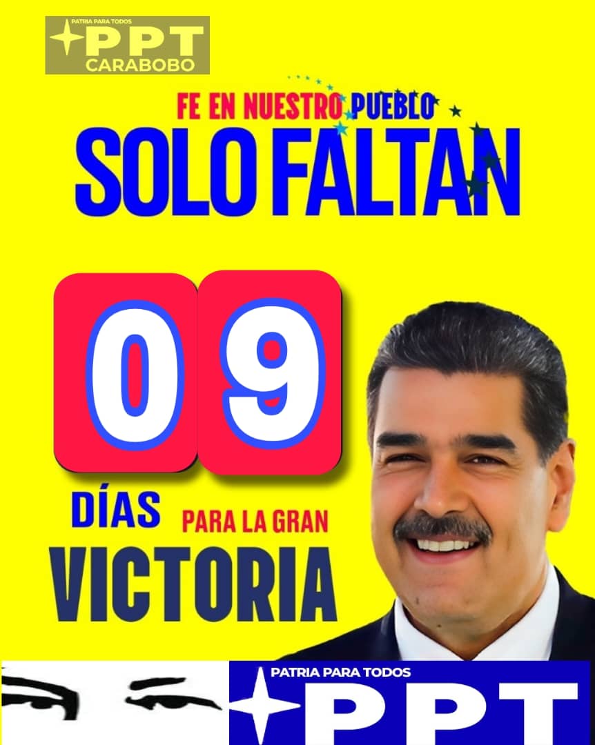 williechirinos's tweet photo. FALTAN 9 DÍAS 
Y a la extrema derecha no le queda otra que cantar fraude de manera adelantada.

Nosotros ¡VAMOS CON NICOLÁS MADURO!✊ https://t.co/kDPy5sUK25