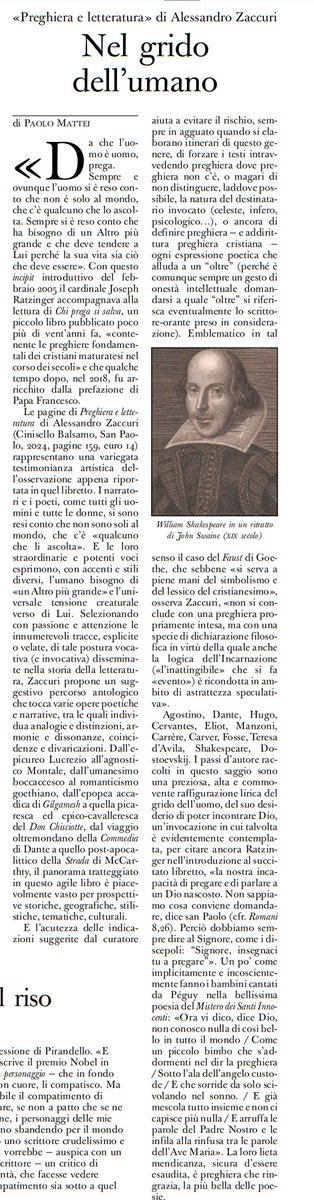 PREGHIERA E LETTERATURA
Considerazioni sul saggio di Alessandro Zaccuri
dall'Osservatore Romano di oggi