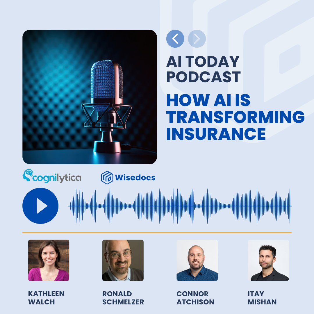 Wisedocs CEO, <a href="/ConnorAtchison_/">Connor Atchison</a> , &amp; CTO, Itay Mishan, appeared on #AIToday #Podcast to discuss "How AI is Transforming Insurance." 🎙️Tune in as they chat with Kathleen Walch and Ron Schmelzer from Cognilytica on the intersection of #AI and #insurance. 👉cognilytica.com/how-ai-is-tran…