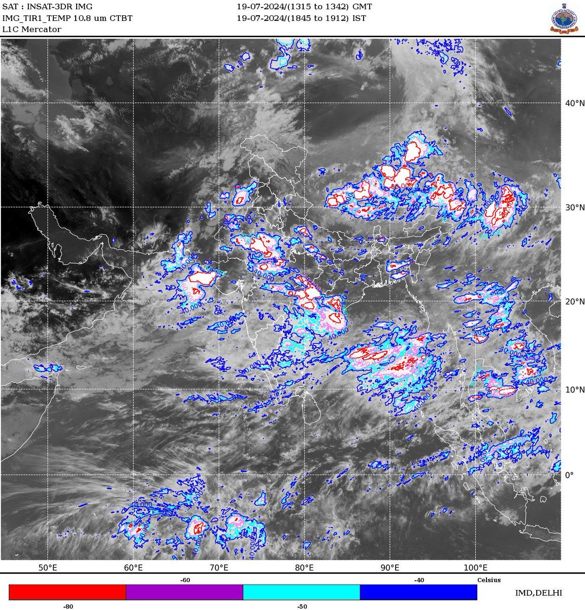 Recent satellite imagery indicates convective clouds with the possibility of
Light to moderate rainfall at many places (with occasionally intense spell) accompanied with isolated thunderstorm, lightening and gusty winds very likely over Saurashtra &amp; Kutch (Devbhoomi, Dwarka (1/4)
