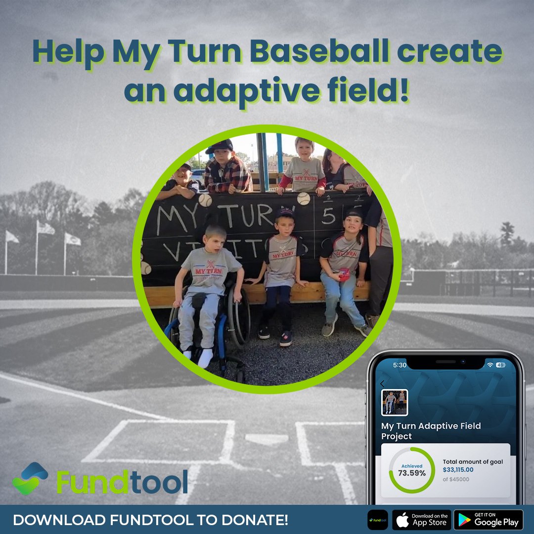 My Turn Baseball has raised almost 75% of their #FundTool fundraising goal for building an adaptive field for special needs and disabled children ⚾️💙 

Let's unite to support this amazing cause and help make dreams a reality! 📲: fundtool.io/fundraiser-det…