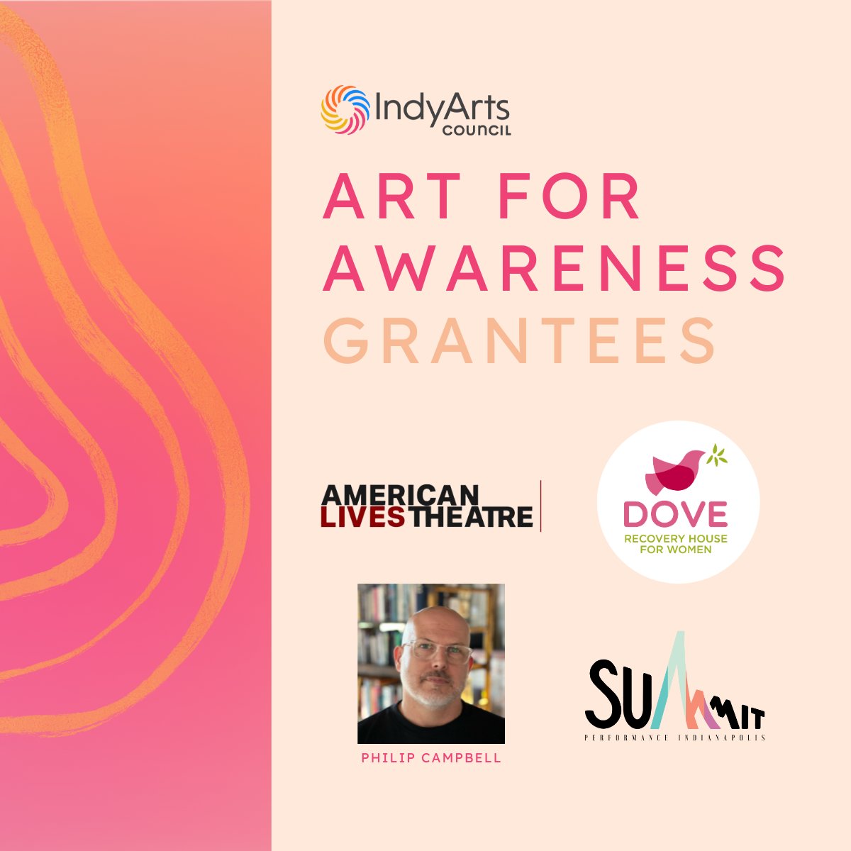 artscouncilindy's tweet photo. Congrats to the Art for Awareness grant recipients! Funded by the City of Indianapolis, this grant supports arts-based activities raising awareness of Substance Use Disorder in Marion County. @lives_theatre, @doverecovery, Philip Campbell, and @SummitSpeaks. #ArtforAwareness https://t.co/Zd4tFGsSSl