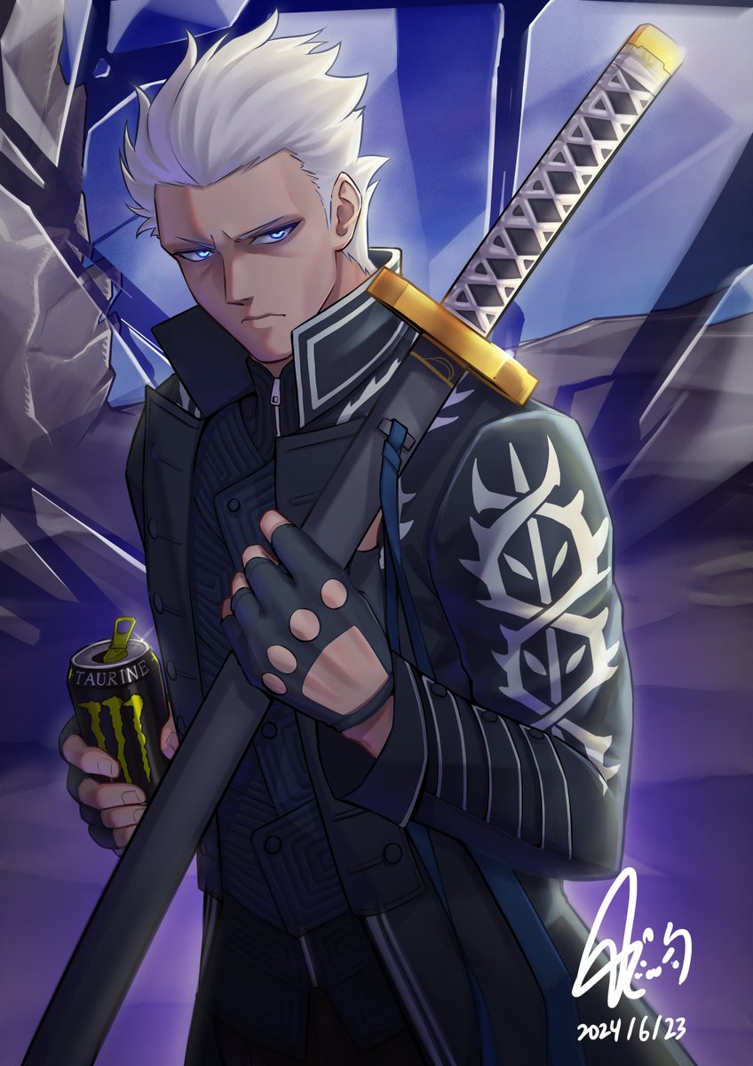 hatuki_dayo's tweet photo. 和朋友們參加了繪圖活動，畫了個力量人vergil
#DevilMayCry5 #Vergil https://t.co/r8AnKdJrqE