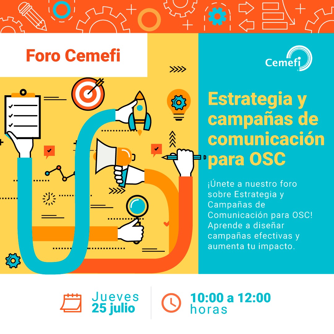 Cemefi's tweet photo. ¿Te gustaría aprender a diseñar campañas efectivas y aumentar el impacto social de tu organización? Regístrate y participa en nuestro próximo #ForoCemefi: Estrategias y Campañas de Comunicación para #OSC.
🗓️ 25 de julio | ⏰ 10:00h | 😉 #EventoGratuito
📝 https://t.co/hx5wkYgoY5 https://t.co/ZDacbmRqNd