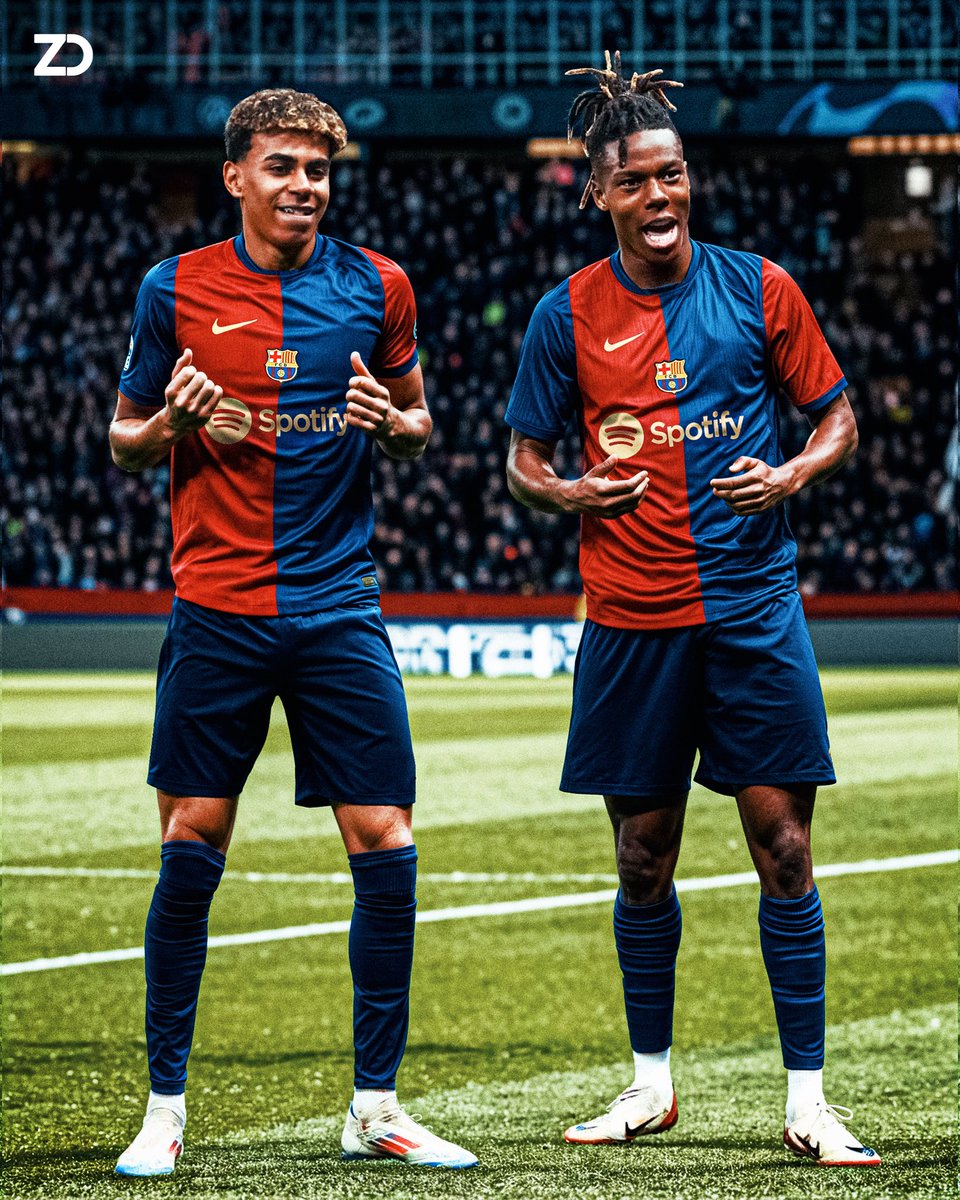 ZinkDesigns1's tweet photo. Nico Williams and Lamine Yamal kitswap into the 2024/25 Barcelona home kit, made for @livekickoff_. #smsports #FCB 🔵🔴👨‍💻 https://t.co/wakBUhyjr8