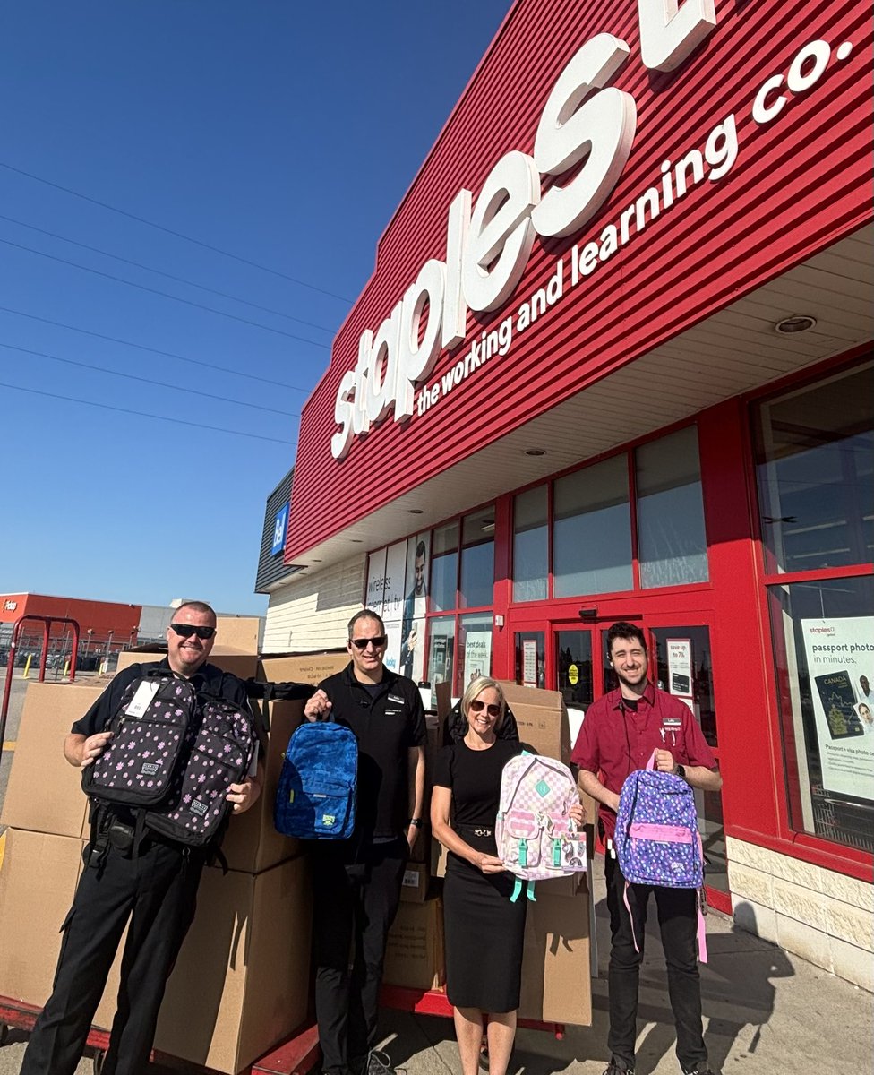 CherriGreeno's tweet image. Grateful to @Staples in Cambridge for their continued support of the @WRPSToday #BackpackChallenge 🎒

We are collecting backpacks, lunch bags, and school supplies again this year to ensure every child in @RegionWaterloo heads back to school feeling happy, excited, and confident.