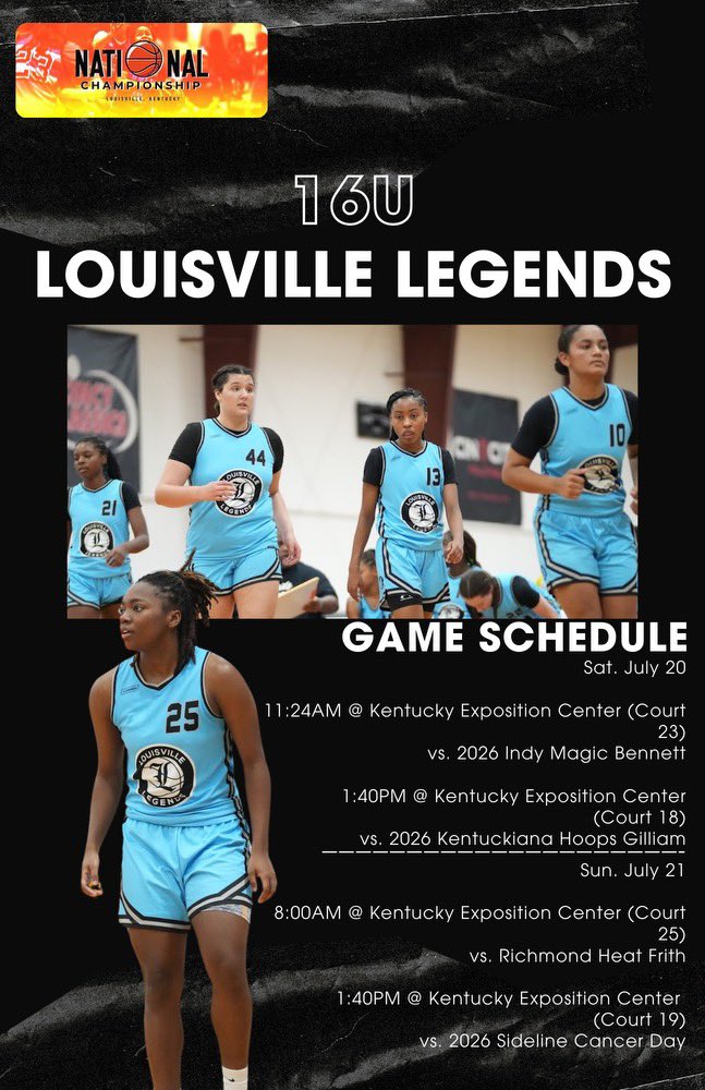 LvilleLegendGBB's tweet photo. 🚨SCHEDULE CHANGE🚨

Last Dance of the season we will be at the National Championship

@PGHKentucky @riseupsports1 @KyPrephoops @alyxwhite_ @PGHAkeem @JrAllStarBB @MMBR_CoachGBell https://t.co/ZJl4nn0sV0