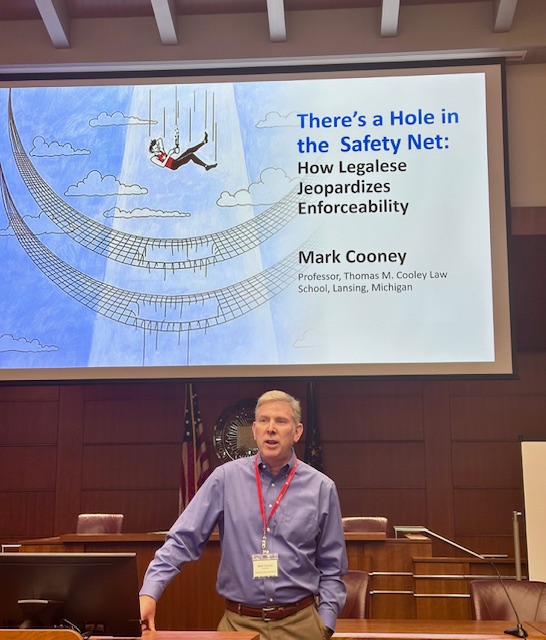 Great presentation by <a href="/jmarkcooney/">Mark Cooney</a> at the conference of the Legal Writing Institutue. Down with legalese; judges don’t like it, and it’s not as “safe” as lawyers think it is.<a href="/cooleylawschool/">Cooley Law School</a> <a href="/LWIonline/">Legal Writing Institute</a> <a href="/ClarityInterna/">Clarity, Inc.</a> <a href="/legalscribes/">Scribes</a> <a href="/plain_language/">Center for Plain Language</a>
<a href="/PLAIN_Lang_Intl/">Plain Language Association International (PLAIN)</a> <a href="/govplainlang/">PlainLanguage.gov</a>