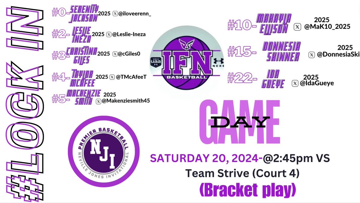 CoachChrisGiles's tweet photo. 🚨College Coaches🚨 Schedule Alert‼️ IFN 17U-Giles NEVILLE JONES INVITATIONAL. Time to Lock In Ladies🔒🏀 ⁦@IFNGUAA⁩ ⁦@itsjustdiffpod⁩ ⁦@iBallNationDFW⁩ ⁦@chrisgiles05⁩ https://t.co/RFnIhZyobl