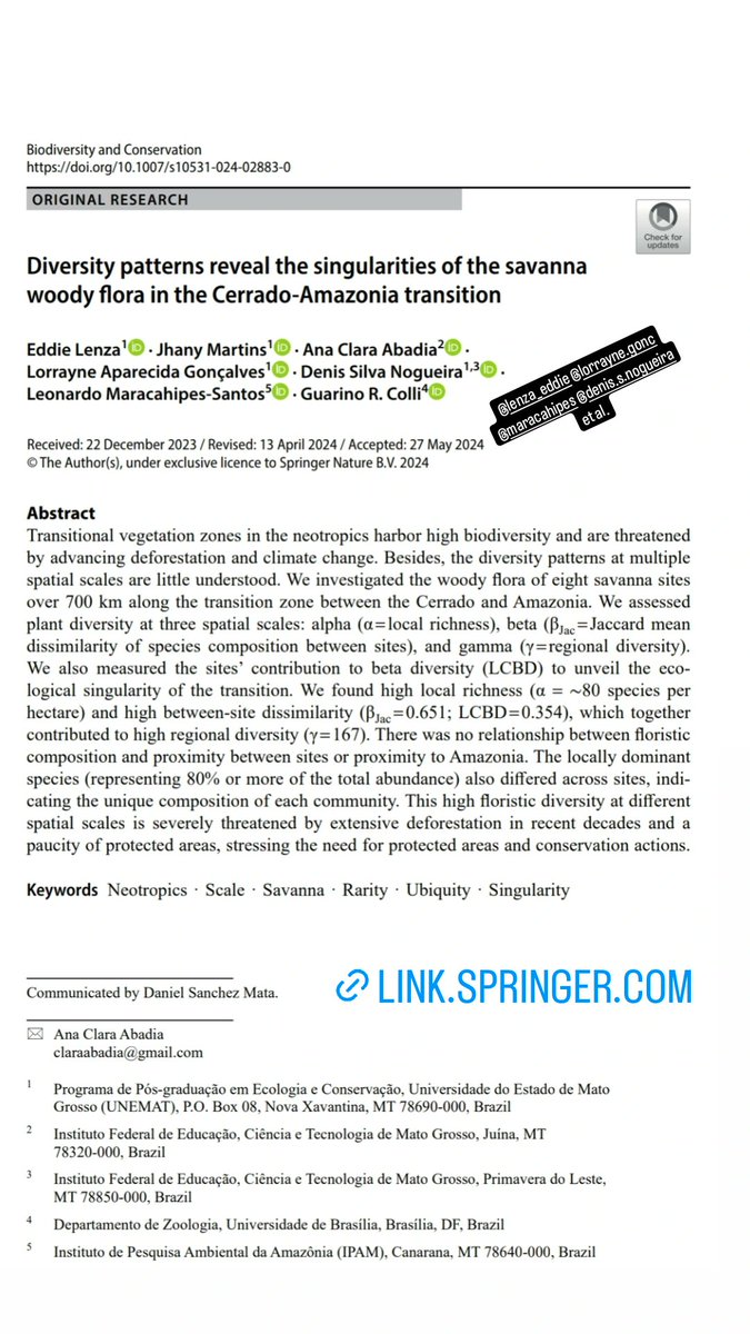 Contribuição para o conhecimento da diversidade da flora na transição Cerrado-Amazônia.

Contribution to the knowledge of the vegetation diversity from Cerrado-Amazon transition.

link.springer.com/article/10.100…