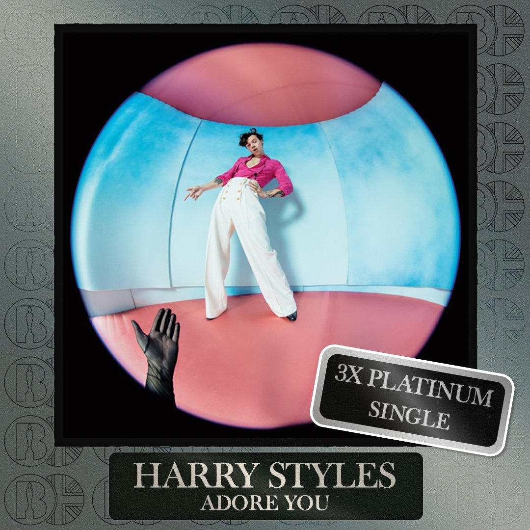 BRITs's tweet photo. 'Adore You', the single by @Harry_Styles, is now #BRITcertified 3x Platinum https://t.co/FhQ94ma6Qc