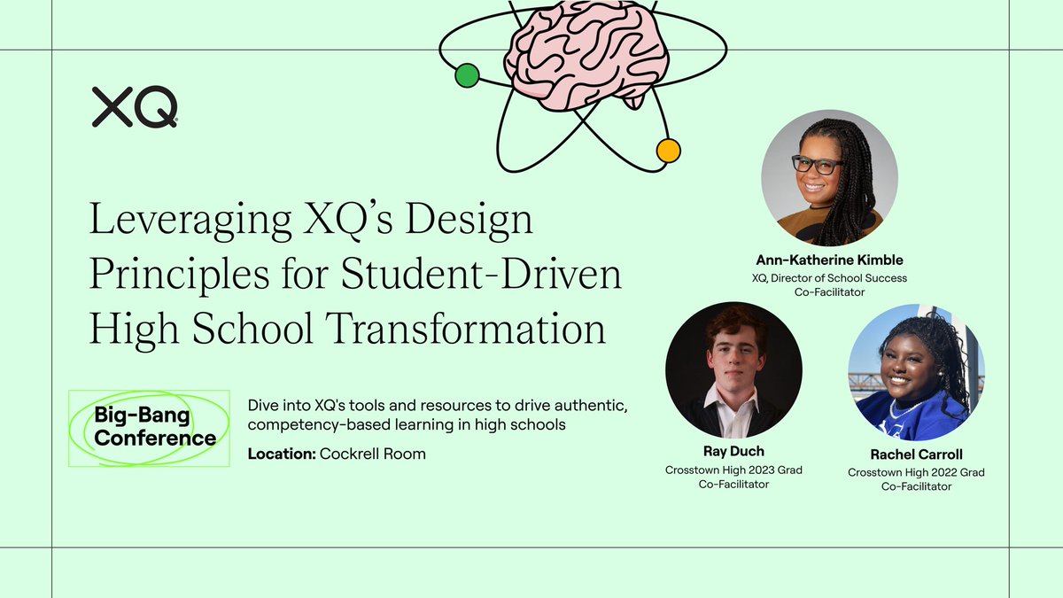 XQAmerica's tweet photo. We're thrilled to join @BigPicLearning at the Big-Bang Conference! 💥
Get ready to dive into XQ's tools and resources for authentic, competency-based learning in high schools. We'll showcase clips from #TheFirstClassDoc and discuss how to empower students as designers and co-creators of their learning pathways.
📍 Join us on July 24th at 11:15 AM in the Cockrell Room!
#PBL #ReThinkHighSchool #EdChat #StudentVoice #Memphis