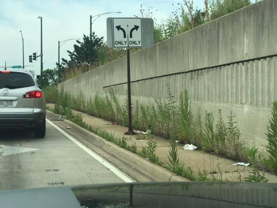 publicpolicyman's tweet photo. The state of Illinois takes millions of dollars from us through gas tax & tollway tax yet they stopped cutting the weeds & picking up garbage  as seen here on the Wilson exit ramp of the Kennedy Expressway.  Thank you IDOT, 177 state legislators,  & J.B. Pritzker who control & “maintain” this state highway.,