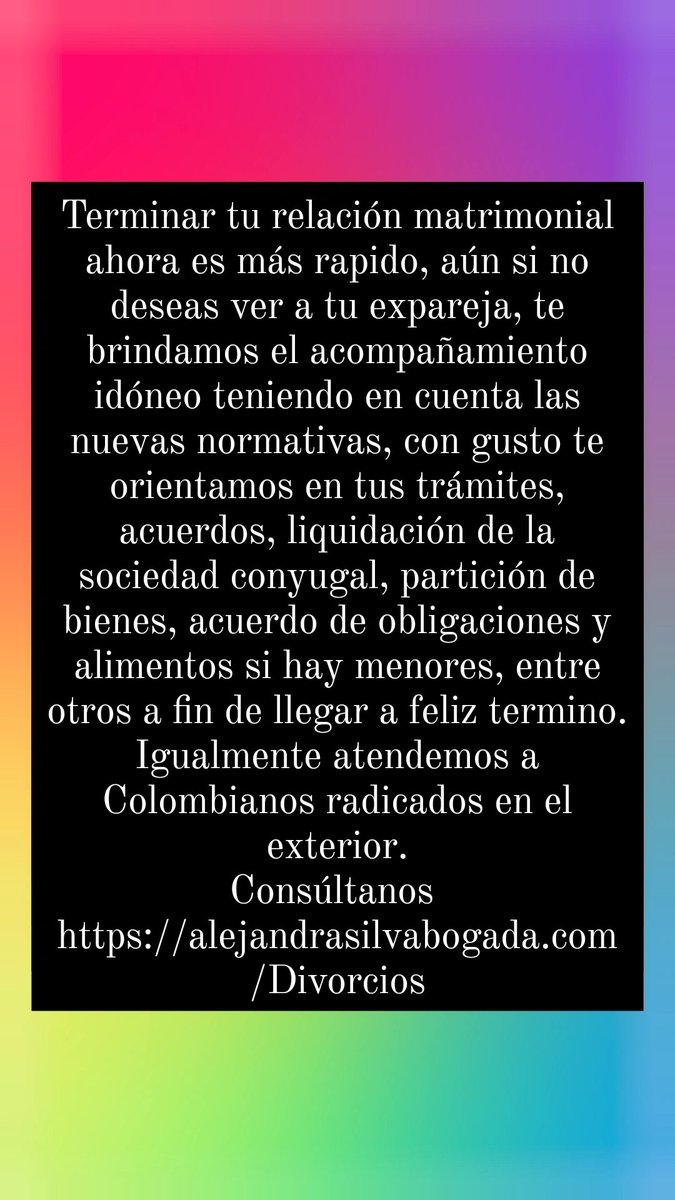 Alejandraaboga1's tweet photo. Consúltanos
https://t.co/wUhkOdHuhP
https://t.co/77S4uAde23
#DerechoAdministrativo
#DerechoCivil
#DerechoDeFamilia
#DerechoNotarial
#pensionalimentaria
#liquidaciónsociedadconyugal
#DivorcioExpress
#custodia
#acuerdosprivados
https://t.co/sJ0G9zljmr https://t.co/613mTlQocI