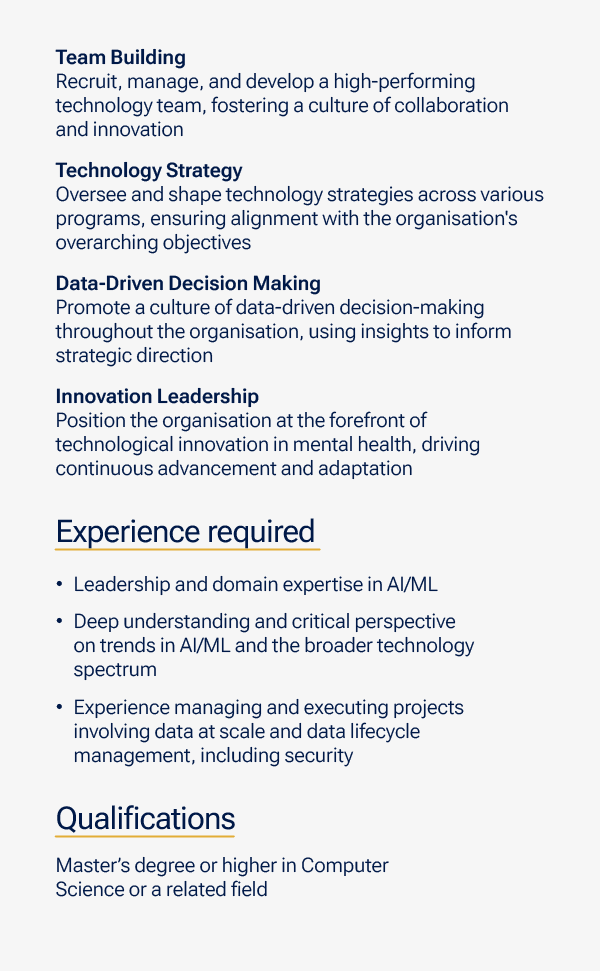 CMHLPIndia's tweet photo. 📢 #TechVacancyAlert
Technology Lead
We are seeking an experienced Technology professional to spearhead a research initiative at the frontier of technology, suicide prevention, and mental health.
Find all details, here⤵️ https://t.co/vfCGf52IYO