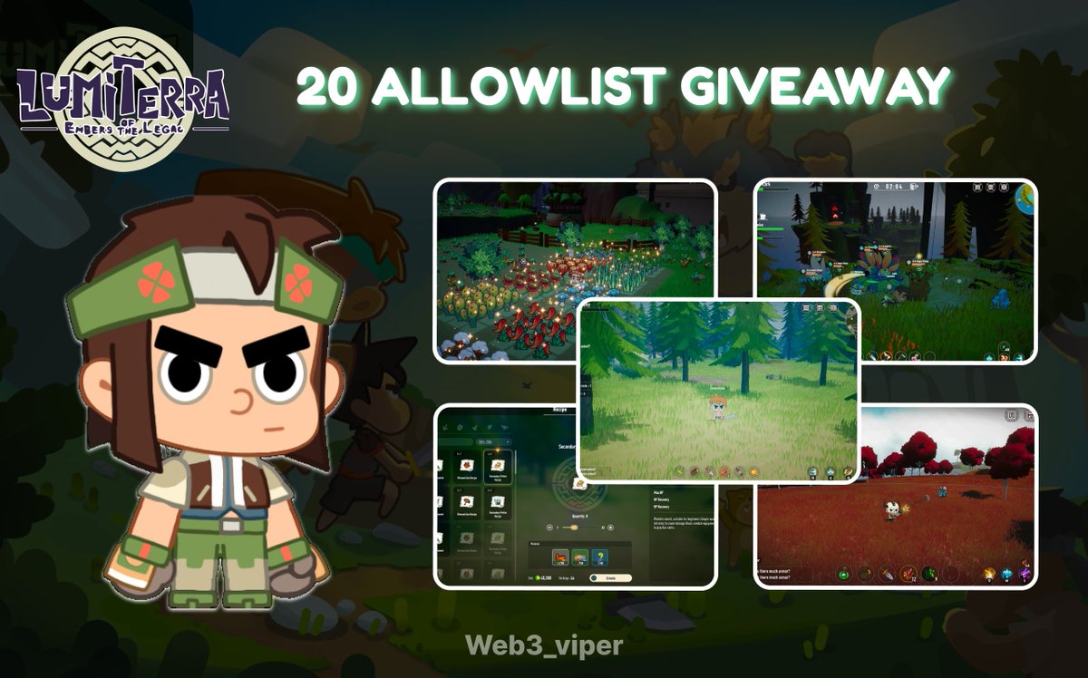 Waitlist Giveaway <a href="/LumiterraGame/">Lumiterra</a>

20 WL spots for the upcoming CBT of Lumiterra

A reward pool of $1,000,000 will be distributed among participants of the Closed Beta Test.

Steps:
1. Follow <a href="/web3_viper/">Venom Viper | KIND</a> &amp; <a href="/LumiterraGame/">Lumiterra</a>
2. Like + RT 
3. Tag 3 friends with Ronin Address (NO RNS)