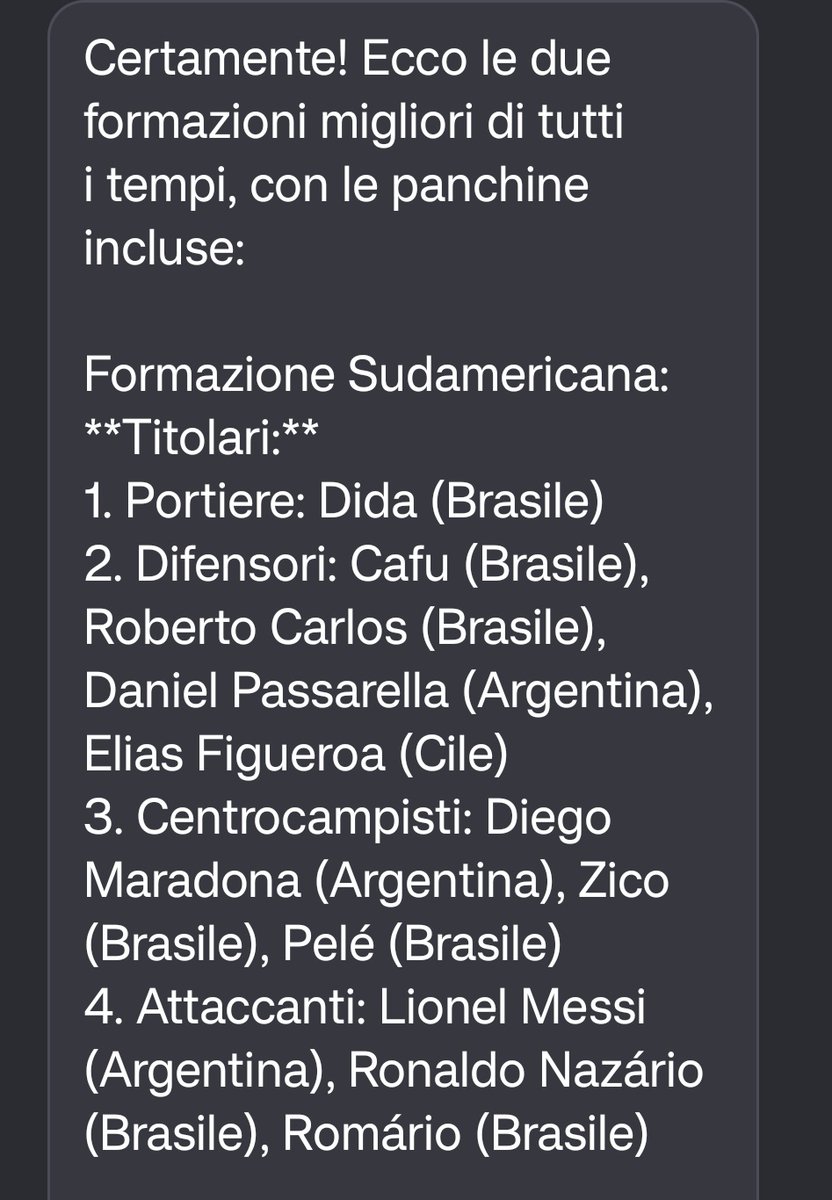 Ledbowski's tweet photo. @90sfootball My AI friend: 

South America VS Euro
Best XI All Time.

#PilloLed ❤️⚽ https://t.co/UNNaWarkML