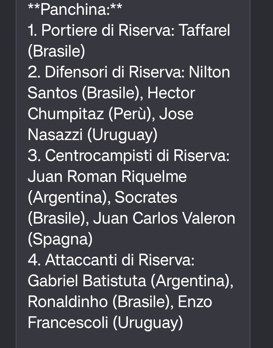 Ledbowski's tweet photo. @90sfootball My AI friend: 

South America VS Euro
Best XI All Time.

#PilloLed ❤️⚽ https://t.co/UNNaWarkML