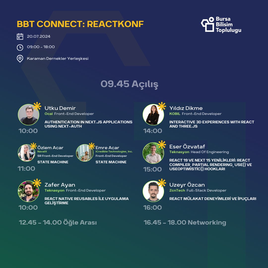 bilisim_bursa's tweet photo. Herkese merhaba! ✨

Yarın "BBT Connect: ReactKonf" etkinliğinde bizi neler bekliyor, heyecanla bekliyoruz!

Etkinlikte görüşmek üzere! 👋 https://t.co/6qPHtLALRJ