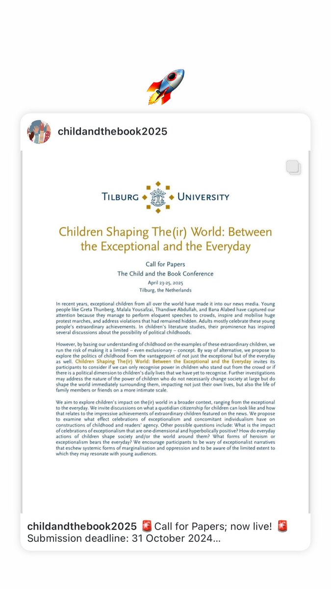 🚨The #CFP for The Child and the Book Conference 2025 is now live! 🚀 Come join us in April! #cbc2025

Conference webpage: diggitmagazine.com/events/child-a…

Submission link: easychair.org/conferences/?c…