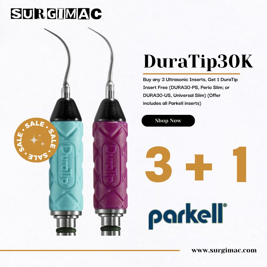 SurgiMac's tweet image. 🌟 Upgrade your precision with Parkell’s DuraTips 30k inserts with our Buy 3, Get 1 FREE! Don't miss out on this limited-time offer! 💥

#Parkell #Sale #DentalSupply #promo