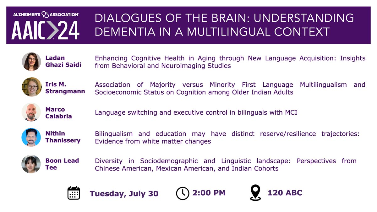 marco_calabria's tweet photo. Attending #AAIC24 @alzassociation in Philly? Don't miss our session on #multingualism and #dementia 
🗓️ Tuesday, July 30
🕓 2:00 PM 
📍120 ABC https://t.co/rvQ7FPDl9K
