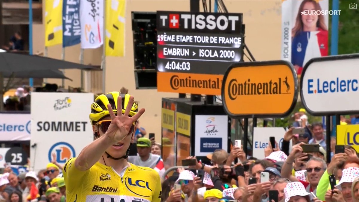 faustocoppi60's tweet photo. 4 and counting! 4⃣ Tadej Pogacar had no rivals today on his high altitude training climb and after attacking with 10 km to go, he managed to catch all the breakaway riders and win the stage. Total domination. 
#TDF2024 https://t.co/PqEMtTIjvo