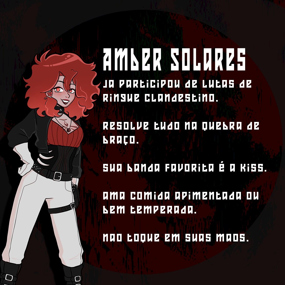 CONHEÇA NOSSOS HEROIS

Amber é Casca grossa e não leva desaforo pra casa, será interpretada por <a href="/Llim_3my/">Llim_3my</a> 
Contos da Verdade Cataclisma acontece domingo dia 21 as 19 horas

Artes: <a href="/Llim_3my/">Llim_3my</a>
Mestrado por: <a href="/Mol_Away/">MolAway</a>