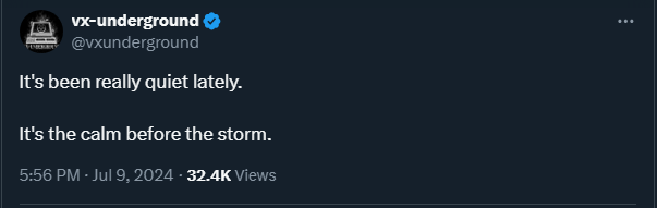 vxunderground's tweet photo. We thought like, maybe a big ransomware incident, or a data leak. 

We didn't expect arguably one of the largest IT outages in history caused by arguably one of the largest cybersecurity companies in history.

¯\_(ツ)_/¯ https://t.co/5NGBMoYJGH