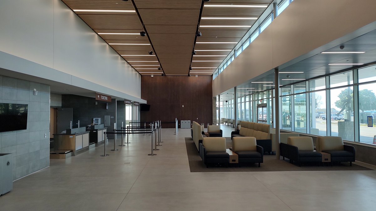 FlyMCW's tweet image. We are getting excited for the Grand Opening July 24th.  Furniture is installed and Dean Snyder Construction is putting the finishing touches on the final details of the new Terminal Building!    The First Flight from the new terminal is scheduled for July 31st!