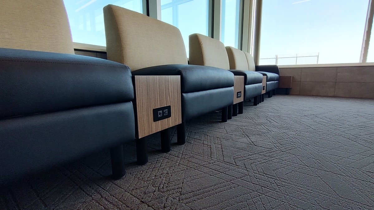 FlyMCW's tweet image. We have the power!  You will now be able to charge your mobile devices at nearly every seat in the new terminal!