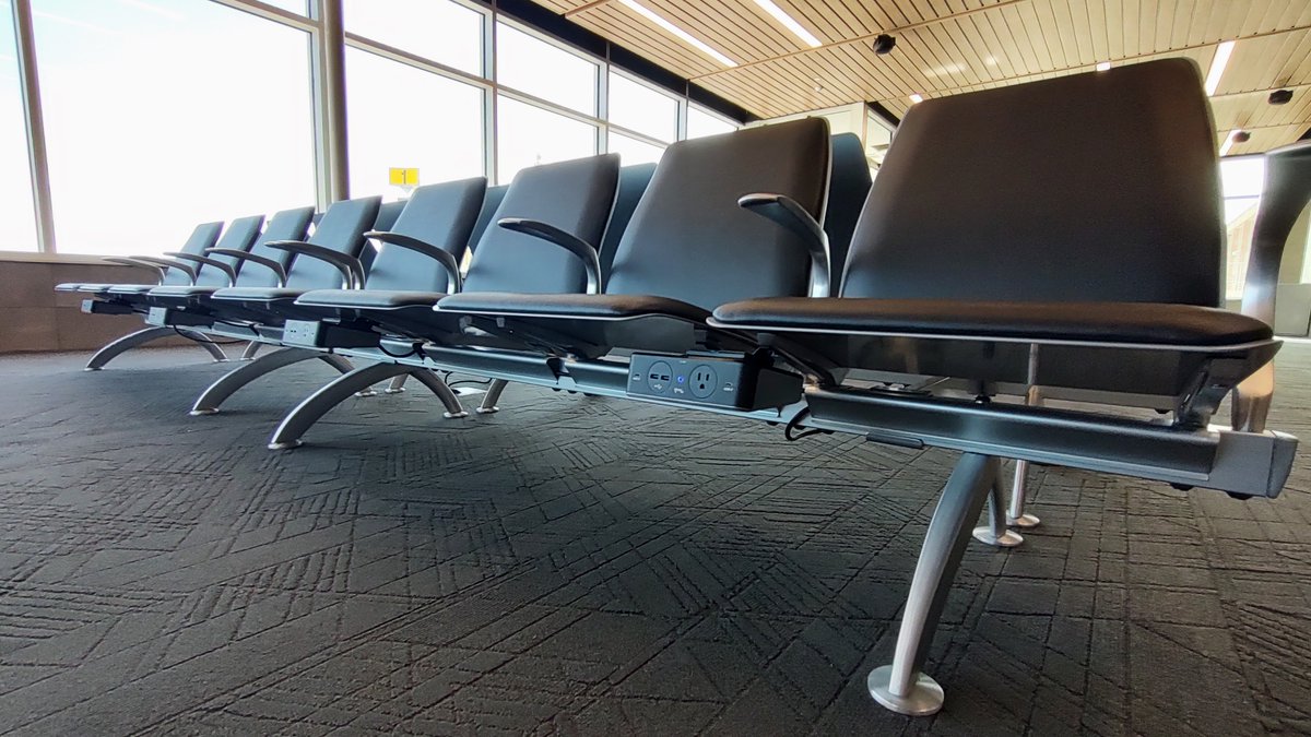 FlyMCW's tweet image. We have the power!  You will now be able to charge your mobile devices at nearly every seat in the new terminal!