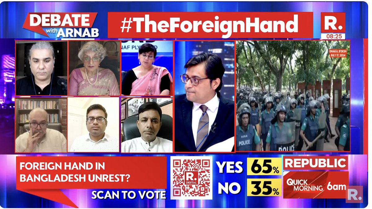 republic's tweet photo. #TheForeignHand | "This is a finely calibrated geopolitical project to reshape the borders and power equations and the object is to contain India...Project K has kicked off...": Abhijit Chavda (@AbhijitChavda), Geo political analyst explains
Watch The Debate on #SuperprimetimeMax with Arnab and fire in your views - https://t.co/LlVQltLR4G
#StudentProtest #QuotaMovement #Bangladesh #SheikhHasina #QuotaReform #QuotaProtest #Dhaka #Arnab #ArnabGoswami
