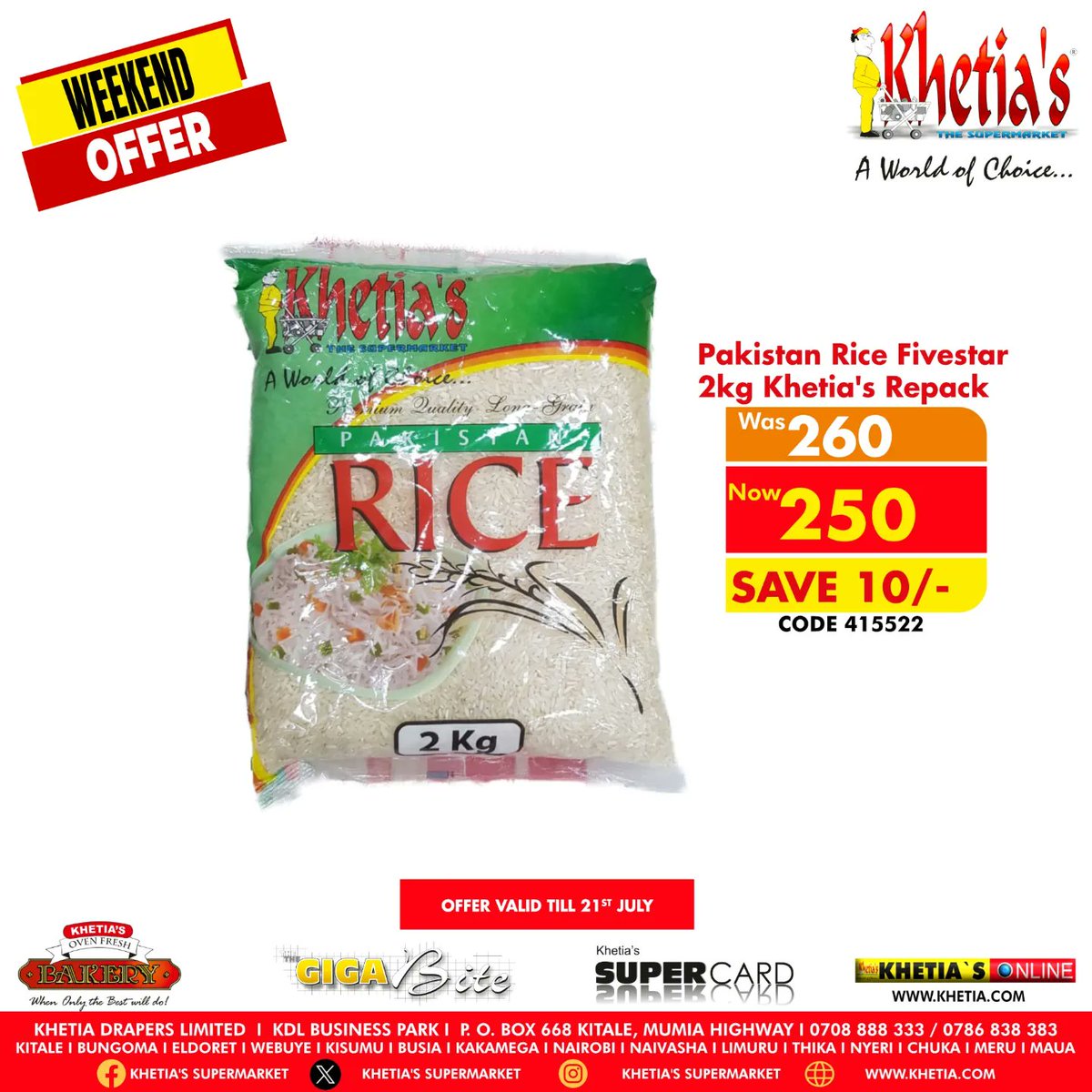 Discounts on everyday commodities, ensuring that you,  our dear customer, get the maximum value😊👌💪🏾

Valid till the 21st of July 2024.

#khetiaskwabeinafuu #khetiasAworldofchoice