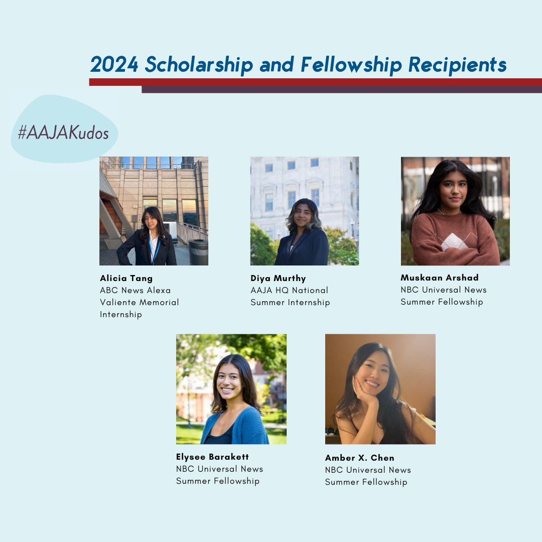 #AAJAKudos to our 2024 AAJA scholarship, internship and fellowship recipients! 🎉 We’re so proud of these future leaders and their accomplishments. Learn more about them at bit.ly/aaja24recipien…. #AAJA #journalism #AAPI