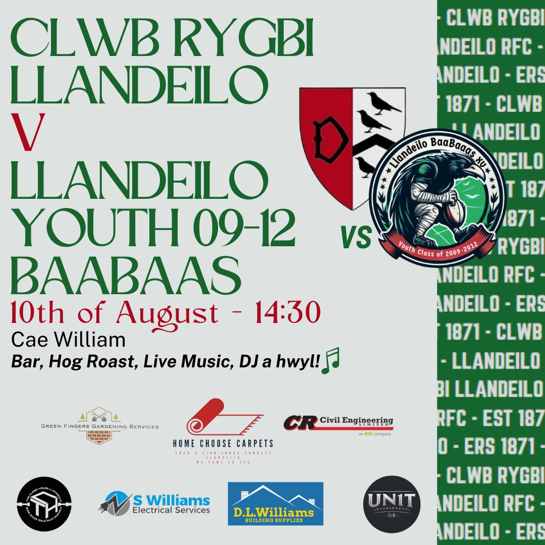 DYDDIAD I’R DYDDIADUR | DATE FOR THE DIARY

⚪⚫ 10/08 ⚫⚪

Bydd ein gem gyntaf y cyn-dymor yn erbyn ein rhai ni, babariaid yr ieuenctid ni rhwng 2009 a 2012. 

It promises to be a great day for the club with music, food and plenty of faces returning to Cae William once more!