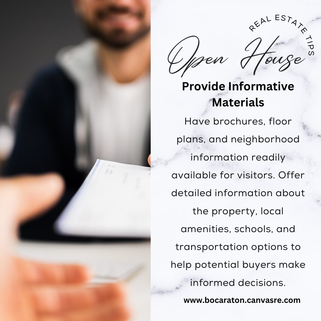 Make sure to have brochures, floor plans, &amp; neighborhood info ready for visitors. Share detailed insights about the property, local amenities, schools, and transportation options to help potential buyers make informed decisions. 🏡📚 #RealEstateTips #HomeBuying #CanvasRealEstate