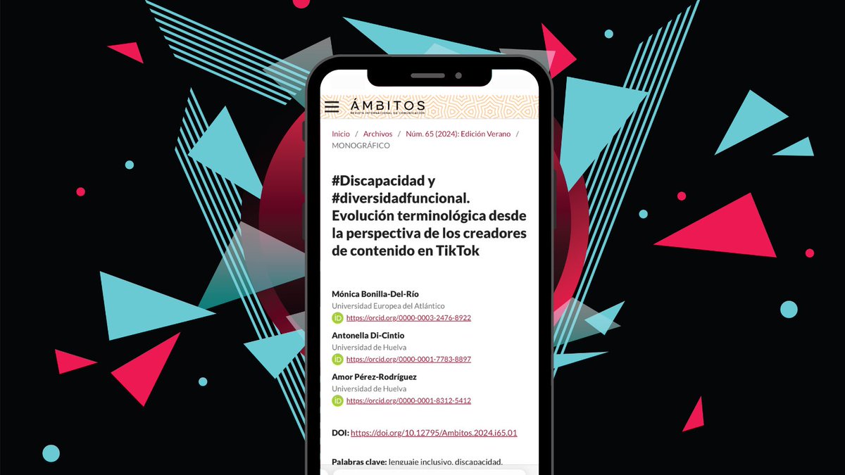 En este artículo, publicado junto a <a href="/AkiraZhong/">Antonella Di Cintio</a> y <a href="/amorprod/">M. Amor Perez</a> en la <a href="/RevistaAmbitos/">Revista Ámbitos</a>, analizamos los discursos y percepciones de los creadores de contenido en #TikTok acerca de la evolución terminológica sobre la #discapacidad📱

📚Disponible en: doi.org/10.12795/Ambit…