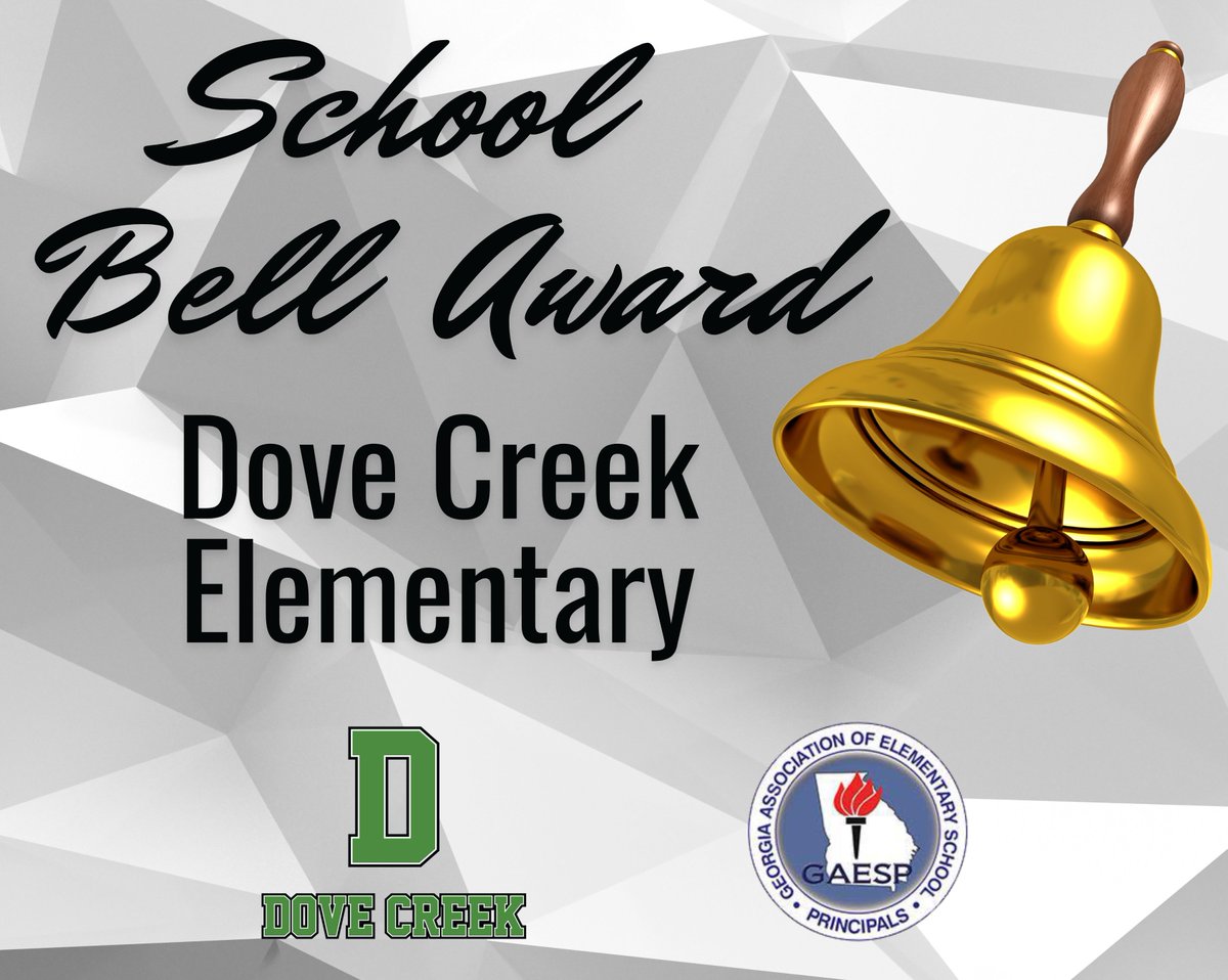 Congrats to Dove Creek Elementary on being chosen as one of seven schools in the state to receive the School Bell Award by the Georgia Association of Elementary School Principals. The award recognizes outstanding programs in curriculum and organizational leadership. #OconeeFamily
