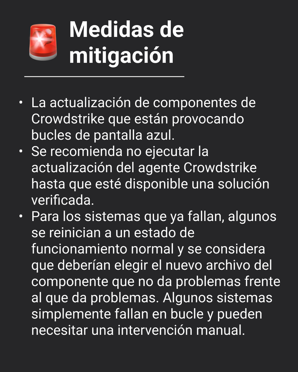 mintradigital's tweet photo. 🔴 Información sobre el fallo masivo en equipos con sistema operativo Windows:
🔹Se ha facilitado a los operadores la información necesaria para mitigar el impacto
🔹Se están recuperando progresivamente los sistemas

👉 Más detalles: https://t.co/Z9lSiCujSb https://t.co/SwLXpZiFsU