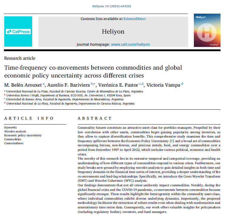 ECO_SOS_URV's tweet photo. Aurelio F. Bariviera, member of #ECOSOS, has published the paper "Time-frequency co-movements between commodities and global" at the journal "Heliyon" @econophysicsLAB @cienciaURV @DeptEconomiaURV
📚👉https://t.co/4WdCGcHqJG https://t.co/DzIUK40rmr