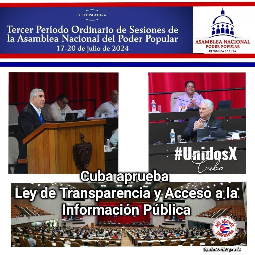 JHGcasanova's tweet photo. Cuba aprueba Ley de transparencia y acceso a la información pública.
#CubaEnModoVictoria . #CiegoDeÁvila   @DrRobertoMOjeda 
@PartidoPCC @DiazCanelB https://t.co/aQJ7X9HuSs