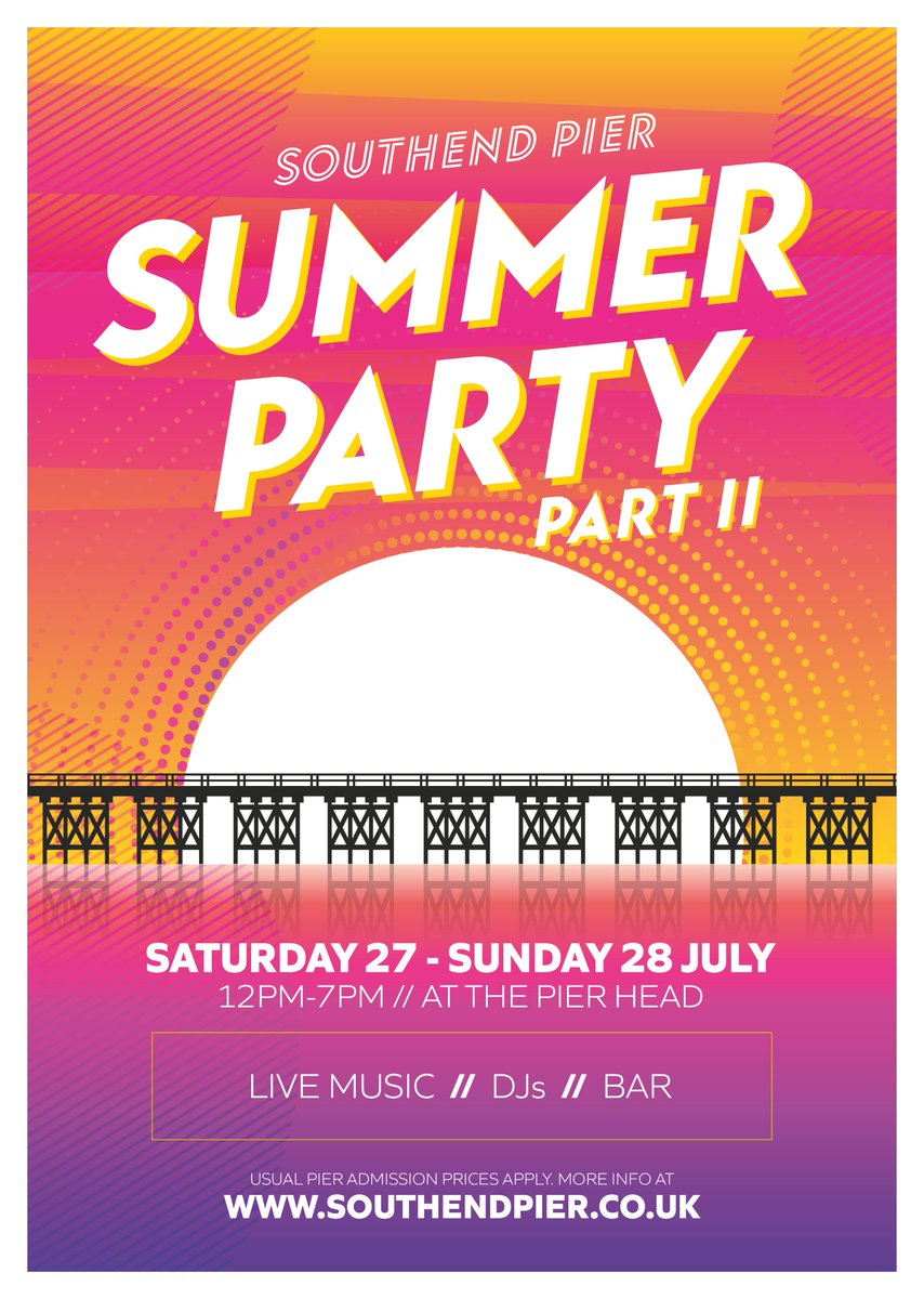 GET READY TO PARTY 🥳

<a href="/southend_pier/">Southend Pier & Railway</a> are getting the party started THIS WEEKEND! Come along for live music at the end of the world's longest pleasure pier!

⭐️ Saturday 27 - Sunday 28 July
🎤 Music from 12pm
🍹 Cocktail bar

👉 visitsouthend.co.uk/southend-pier-…